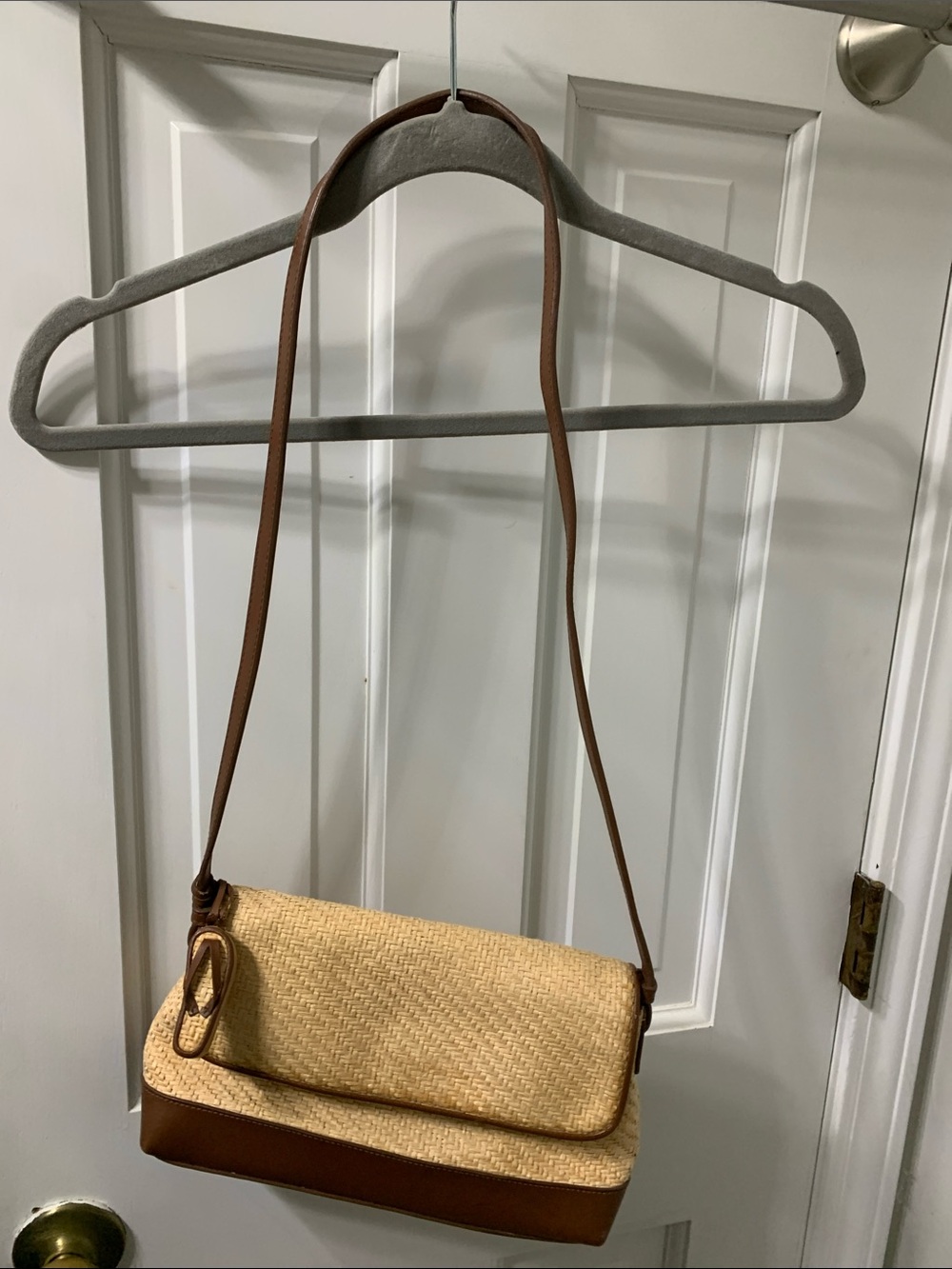 Etienne Aigner Natural Straw Crossbody with Brown Trim